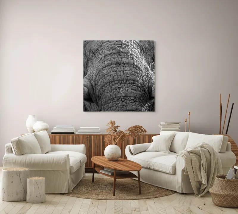Tablou Canvas, "Povestea ridurilor unui elefant", Elefant, Impresionant, Textură, Detalii, Colți, Privire, Puternic, Majestos, 100 x 100 cm – poza 3