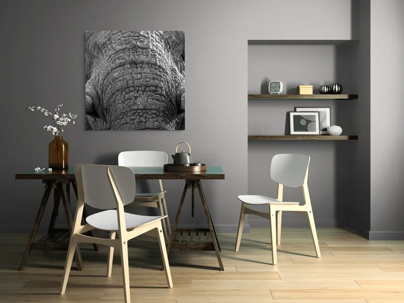 Tablou Canvas, "Povestea ridurilor unui elefant", Elefant, Impresionant, Textură, Detalii, Colți, Privire, Puternic, Majestos, 100 x 100 cm – poza 6