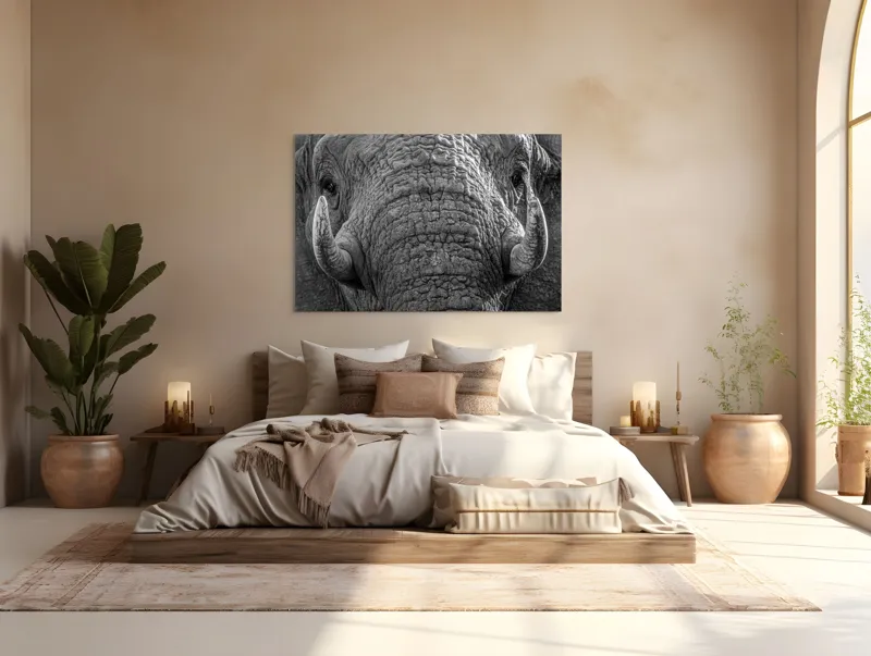 Tablou Canvas, "Povestea ridurilor unui elefant", Elefant, Impresionant, Textură, Detalii, Colți, Privire, Puternic, Majestos, 150 x 100 cm – poza 4