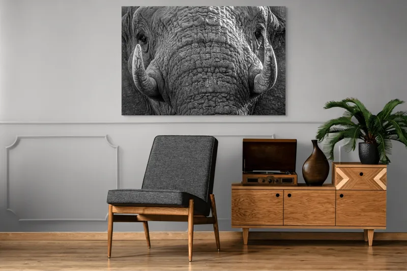 Tablou Canvas, "Povestea ridurilor unui elefant", Elefant, Impresionant, Textură, Detalii, Colți, Privire, Puternic, Majestos, 150 x 100 cm – poza 8