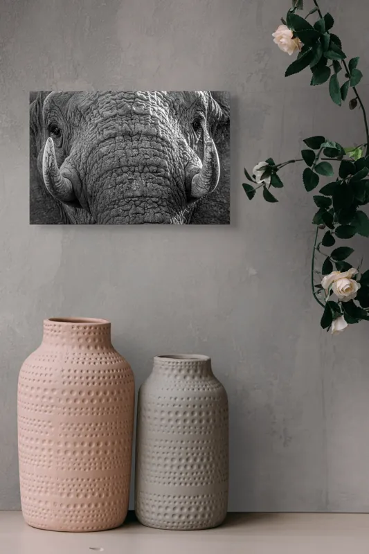 Tablou Canvas, "Povestea ridurilor unui elefant", Elefant, Impresionant, Textură, Detalii, Colți, Privire, Puternic, Majestos, 39 x 26 cm – poza 4