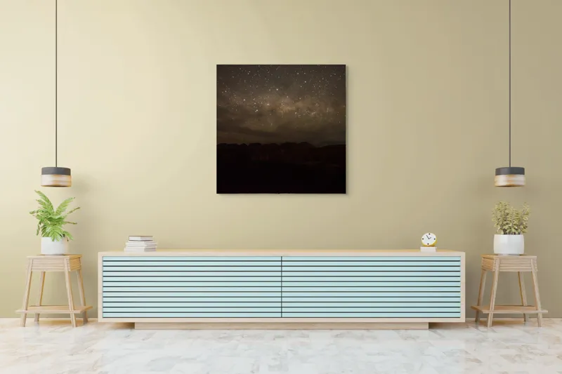 Tablou Canvas, "Cer înstelat peste munții adormiți", Stele, Cer, Noapte, Silueta, Orizont, Mister, Frumusețe, Liniște, 100 x 100 cm – poza 5