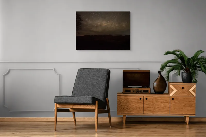 Tablou Canvas, "Cer înstelat peste munții adormiți", Stele, Cer, Noapte, Silueta, Orizont, Mister, Frumusețe, Liniște, 100 x 70 cm – poza 8