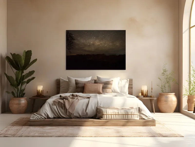 Tablou Canvas, "Cer înstelat peste munții adormiți", Stele, Cer, Noapte, Silueta, Orizont, Mister, Frumusețe, Liniște, 150 x 100 cm – poza 4