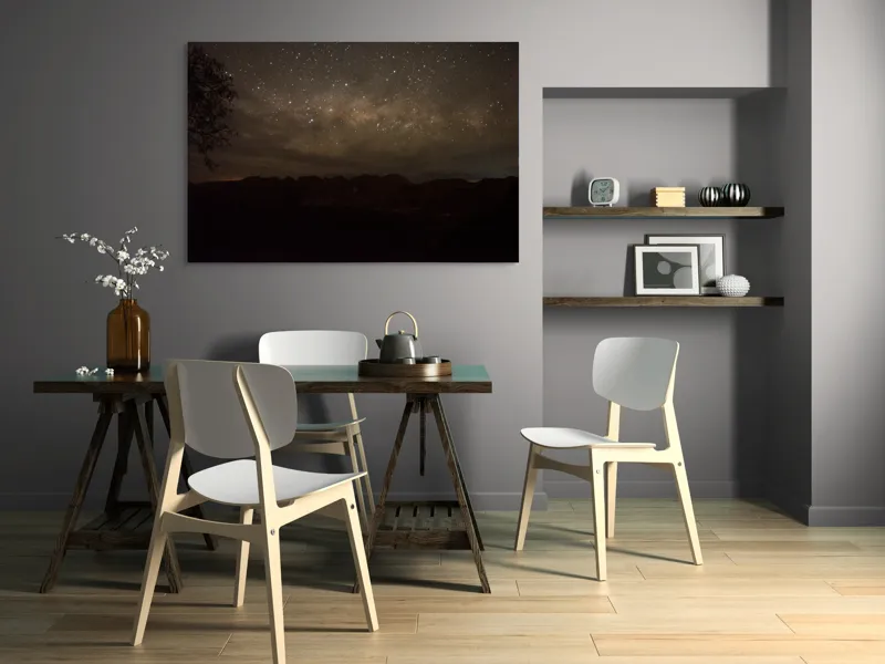 Tablou Canvas, "Cer înstelat peste munții adormiți", Stele, Cer, Noapte, Silueta, Orizont, Mister, Frumusețe, Liniște, 150 x 100 cm – poza 5