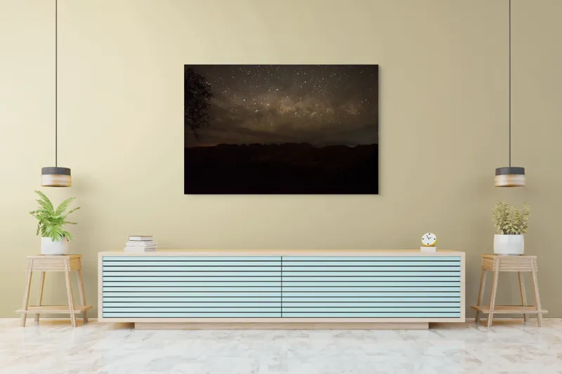 Tablou Canvas, "Cer înstelat peste munții adormiți", Stele, Cer, Noapte, Silueta, Orizont, Mister, Frumusețe, Liniște, 150 x 100 cm – poza 6