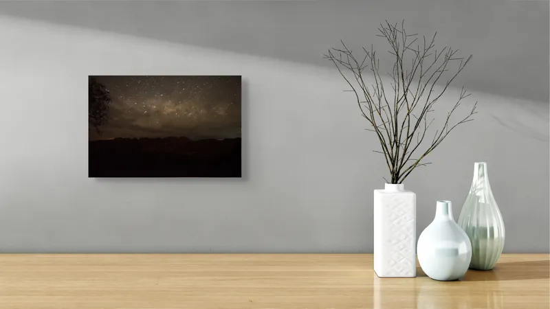Tablou Canvas, "Cer înstelat peste munții adormiți", Stele, Cer, Noapte, Silueta, Orizont, Mister, Frumusețe, Liniște, 39 x 26 cm – poza 8