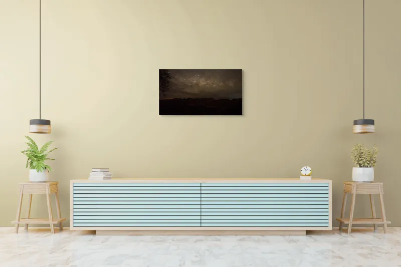 Tablou Canvas, "Cer înstelat peste munții adormiți", Stele, Cer, Noapte, Silueta, Orizont, Mister, Frumusețe, Liniște, 90 x 50 cm – poza 5