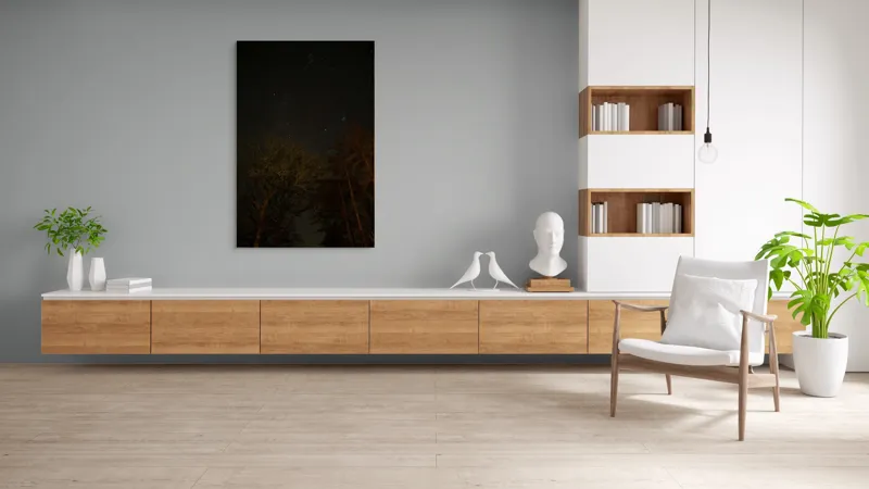 Tablou Canvas, "Stelele strălucesc peste pădurea întunecată", Stele, Cer, Noapte, Copaci, Natură, Lumină, Galaxie, Linie, Întuneric, Taină., 100 x 150 cm – poza 8