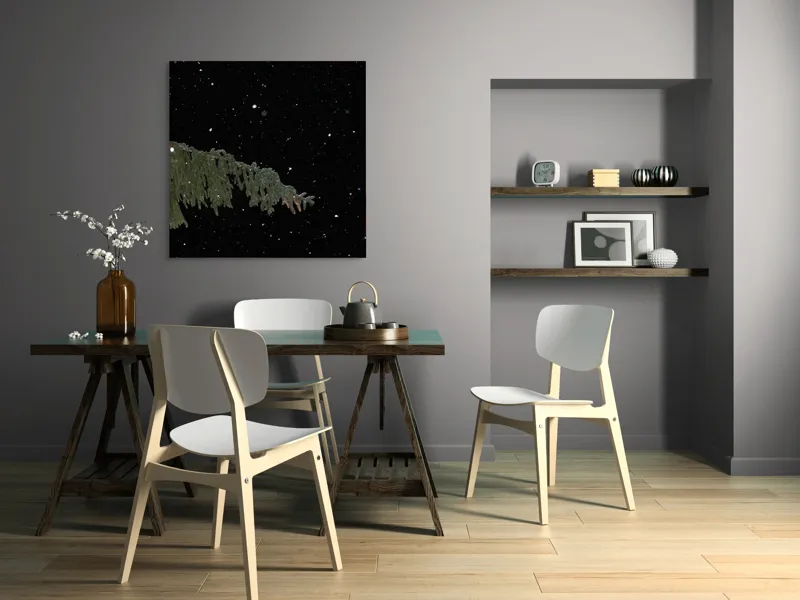 Tablou Canvas, "Zăpezi de iarnă sub stele", Brad, Noapte, Fulgi, Cer, Iarnă., 100 x 100 cm – poza 6