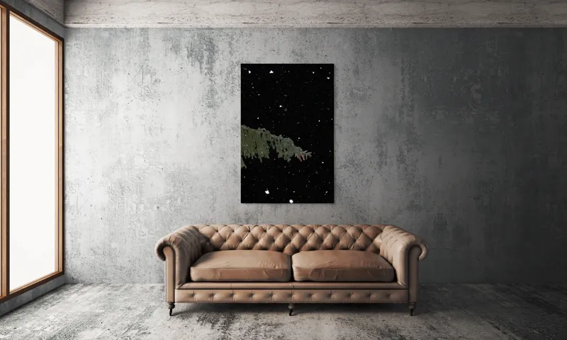 Tablou Canvas, "Zăpezi de iarnă sub stele", Brad, Noapte, Fulgi, Cer, Iarnă., 100 x 150 cm – poza 6