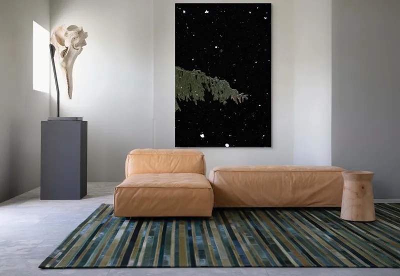 Tablou Canvas, "Zăpezi de iarnă sub stele", Brad, Noapte, Fulgi, Cer, Iarnă., 100 x 150 cm – poza 7