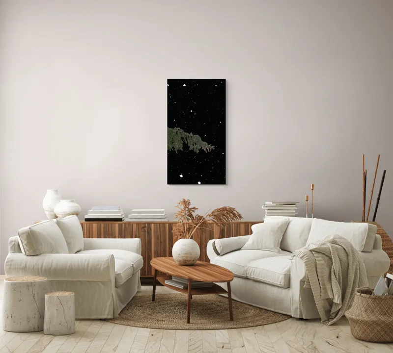 Tablou Canvas, "Zăpezi de iarnă sub stele", Brad, Noapte, Fulgi, Cer, Iarnă., 50 x 90 cm – poza 7