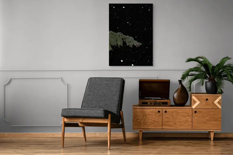 Tablou Canvas, "Zăpezi de iarnă sub stele", Brad, Noapte, Fulgi, Cer, Iarnă., 70 x 100 cm – poza 6