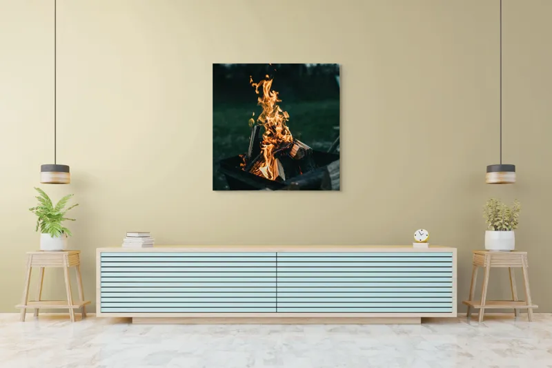 Tablou Canvas, "Focul serii în amurg liniștit", Foc, Lemne, Flăcări, Căldură, Noapte, Natură, Energie, Lumină, 100 x 100 cm – poza 5