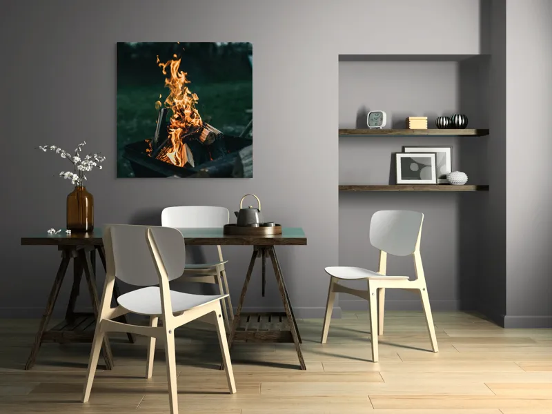 Tablou Canvas, "Focul serii în amurg liniștit", Foc, Lemne, Flăcări, Căldură, Noapte, Natură, Energie, Lumină, 100 x 100 cm – poza 6