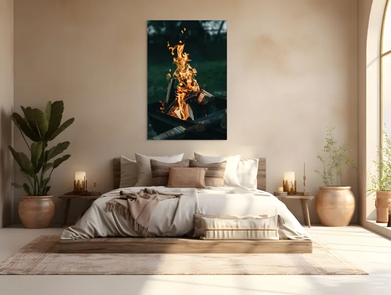 Tablou Canvas, "Focul serii în amurg liniștit", Foc, Lemne, Flăcări, Căldură, Noapte, Natură, Energie, Lumină, 100 x 150 cm – poza 3
