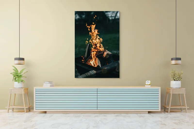 Tablou Canvas, "Focul serii în amurg liniștit", Foc, Lemne, Flăcări, Căldură, Noapte, Natură, Energie, Lumină, 100 x 150 cm – poza 4