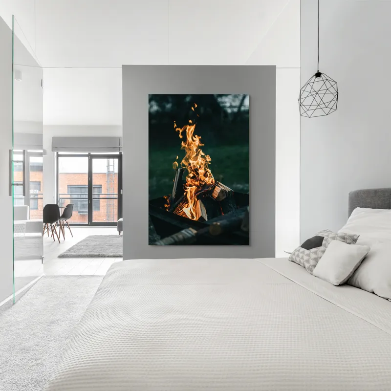 Tablou Canvas, "Focul serii în amurg liniștit", Foc, Lemne, Flăcări, Căldură, Noapte, Natură, Energie, Lumină, 100 x 150 cm – poza 5