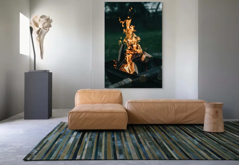Tablou Canvas, "Focul serii în amurg liniștit", Foc, Lemne, Flăcări, Căldură, Noapte, Natură, Energie, Lumină, 100 x 150 cm – poza 7