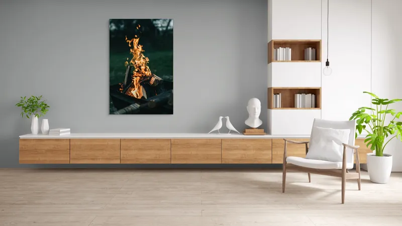 Tablou Canvas, "Focul serii în amurg liniștit", Foc, Lemne, Flăcări, Căldură, Noapte, Natură, Energie, Lumină, 100 x 150 cm – poza 8