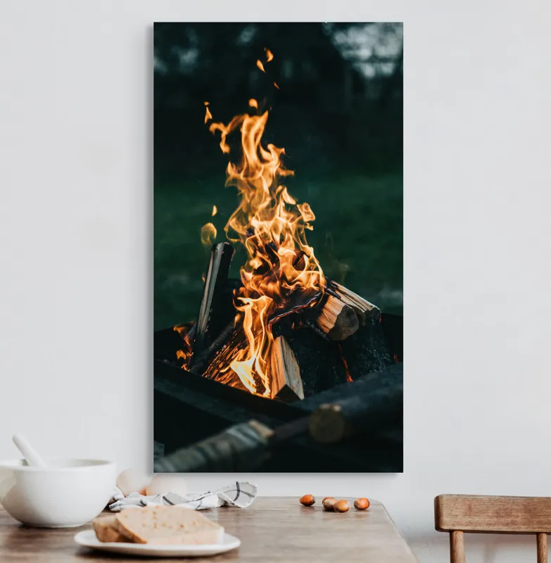 Tablou Canvas, "Focul serii în amurg liniștit", Foc, Lemne, Flăcări, Căldură, Noapte, Natură, Energie, Lumină, 50 x 90 cm – poza 3