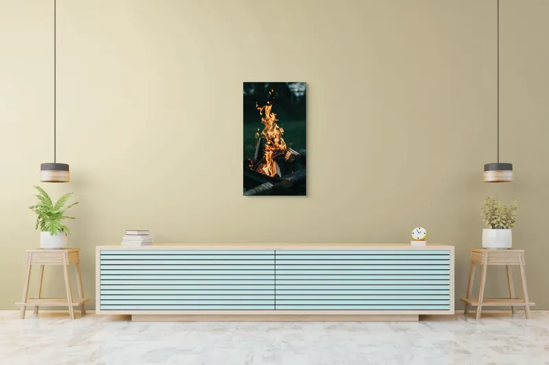 Tablou Canvas, "Focul serii în amurg liniștit", Foc, Lemne, Flăcări, Căldură, Noapte, Natură, Energie, Lumină, 50 x 90 cm – poza 6
