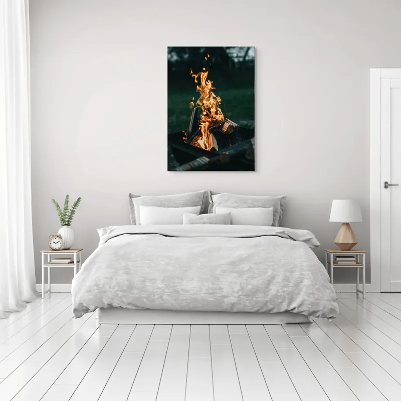 Tablou Canvas, "Focul serii în amurg liniștit", Foc, Lemne, Flăcări, Căldură, Noapte, Natură, Energie, Lumină, 70 x 100 cm – poza 3
