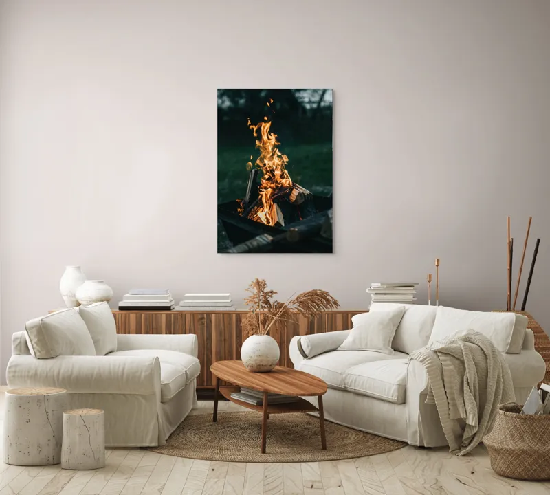 Tablou Canvas, "Focul serii în amurg liniștit", Foc, Lemne, Flăcări, Căldură, Noapte, Natură, Energie, Lumină, 70 x 100 cm – poza 4