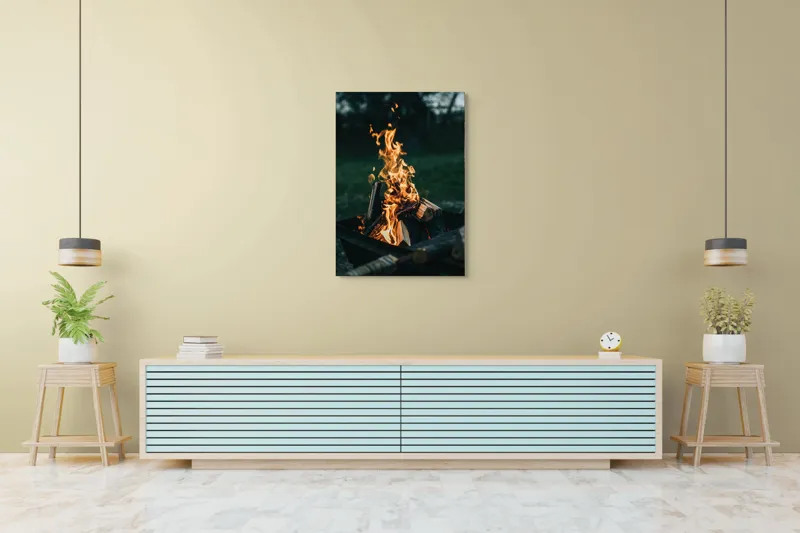 Tablou Canvas, "Focul serii în amurg liniștit", Foc, Lemne, Flăcări, Căldură, Noapte, Natură, Energie, Lumină, 70 x 100 cm – poza 5