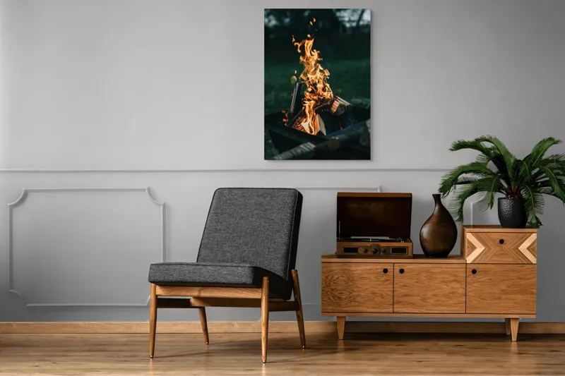 Tablou Canvas, "Focul serii în amurg liniștit", Foc, Lemne, Flăcări, Căldură, Noapte, Natură, Energie, Lumină, 70 x 100 cm – poza 6
