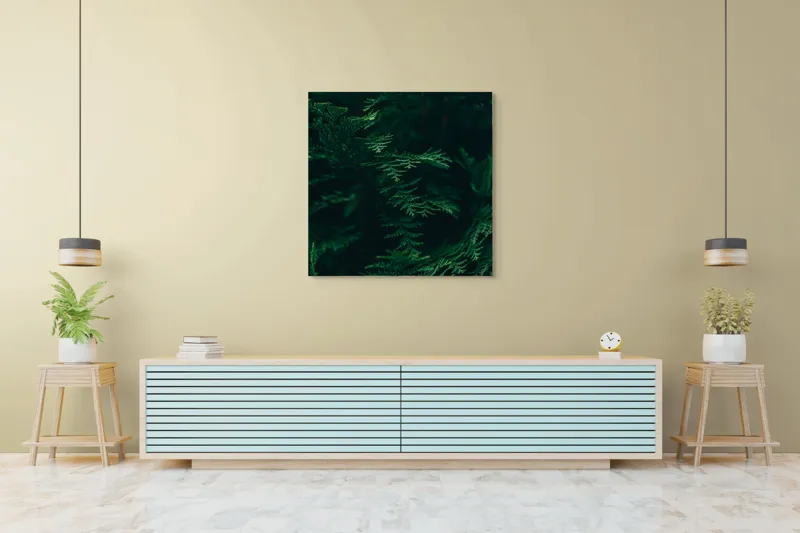 Tablou Canvas, "Pădurea adâncă în lumină verde", Frunze, Verde, Textură, Natură, Vitalitate, Prospețime, Vegetație, 100 x 100 cm – poza 5