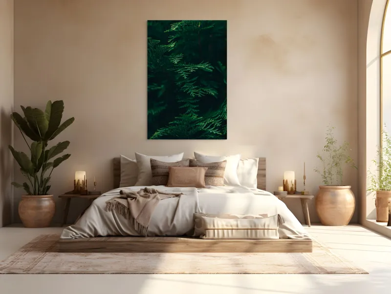 Tablou Canvas, "Pădurea adâncă în lumină verde", Frunze, Verde, Textură, Natură, Vitalitate, Prospețime, Vegetație, 100 x 150 cm – poza 3
