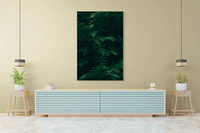 Tablou Canvas, "Pădurea adâncă în lumină verde", Frunze, Verde, Textură, Natură, Vitalitate, Prospețime, Vegetație, 100 x 150 cm – poza 4