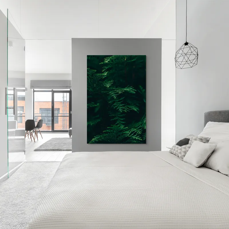 Tablou Canvas, "Pădurea adâncă în lumină verde", Frunze, Verde, Textură, Natură, Vitalitate, Prospețime, Vegetație, 100 x 150 cm – poza 5
