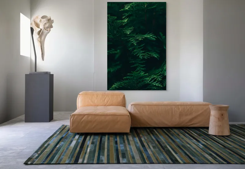 Tablou Canvas, "Pădurea adâncă în lumină verde", Frunze, Verde, Textură, Natură, Vitalitate, Prospețime, Vegetație, 100 x 150 cm – poza 7