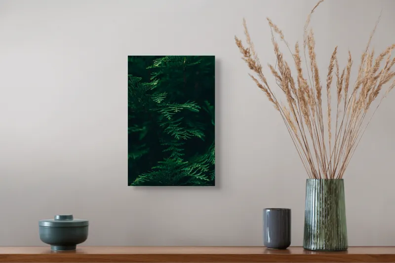 Tablou Canvas, "Pădurea adâncă în lumină verde", Frunze, Verde, Textură, Natură, Vitalitate, Prospețime, Vegetație, 26 x 39 cm – poza 5