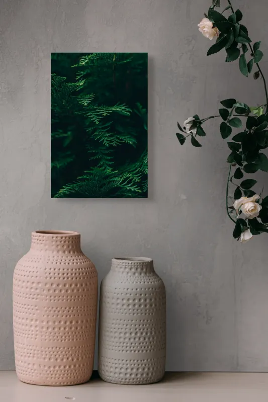 Tablou Canvas, "Pădurea adâncă în lumină verde", Frunze, Verde, Textură, Natură, Vitalitate, Prospețime, Vegetație, 26 x 39 cm – poza 6