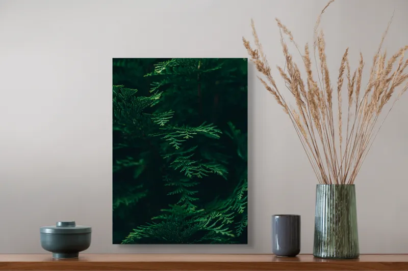 Tablou Canvas, "Pădurea adâncă în lumină verde", Frunze, Verde, Textură, Natură, Vitalitate, Prospețime, Vegetație, 39 x 54 cm – poza 3
