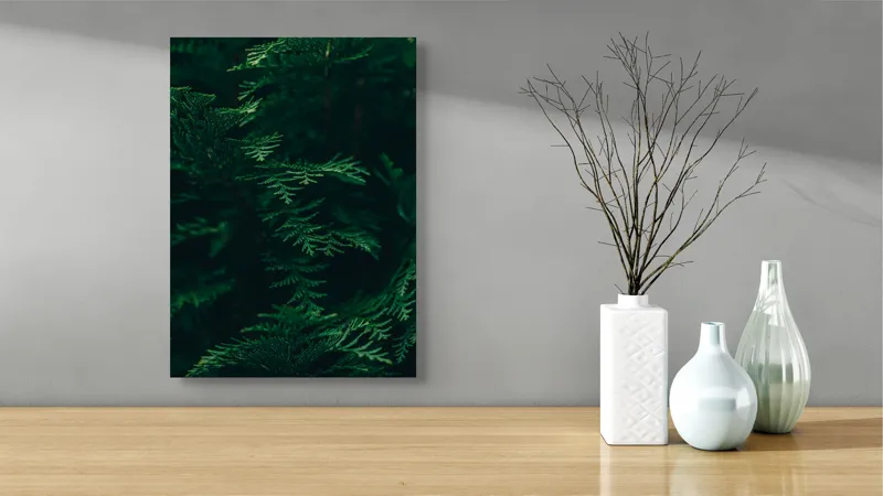 Tablou Canvas, "Pădurea adâncă în lumină verde", Frunze, Verde, Textură, Natură, Vitalitate, Prospețime, Vegetație, 39 x 54 cm – poza 4