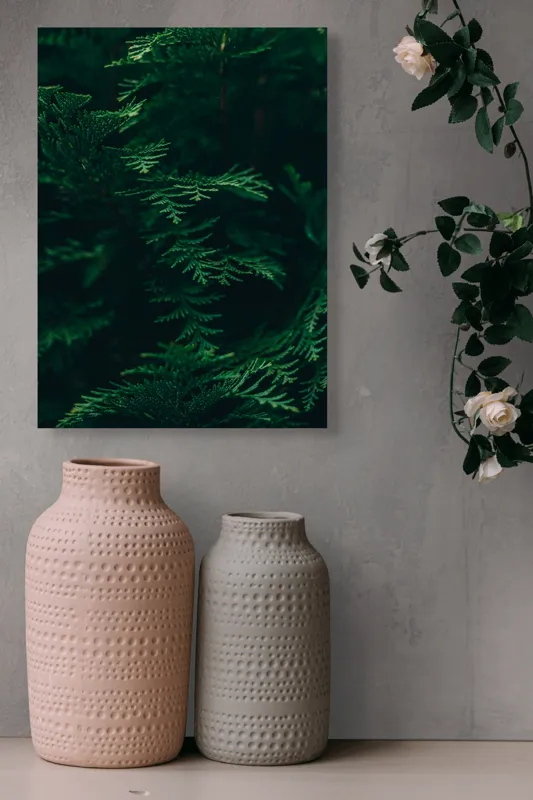 Tablou Canvas, "Pădurea adâncă în lumină verde", Frunze, Verde, Textură, Natură, Vitalitate, Prospețime, Vegetație, 39 x 54 cm – poza 6