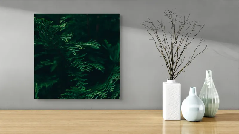 Tablou Canvas, "Pădurea adâncă în lumină verde", Frunze, Verde, Textură, Natură, Vitalitate, Prospețime, Vegetație, 50 x 50 cm – poza 3