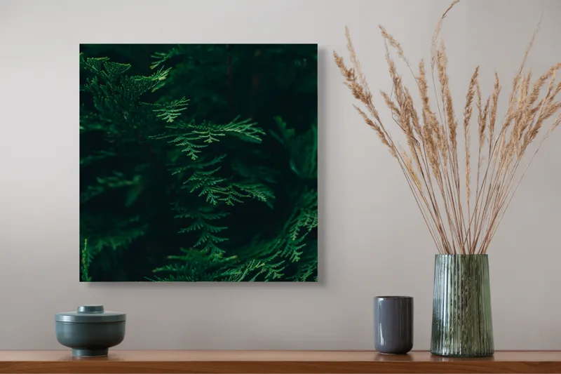 Tablou Canvas, "Pădurea adâncă în lumină verde", Frunze, Verde, Textură, Natură, Vitalitate, Prospețime, Vegetație, 50 x 50 cm – poza 4