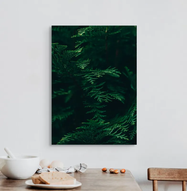 Tablou Canvas, "Pădurea adâncă în lumină verde", Frunze, Verde, Textură, Natură, Vitalitate, Prospețime, Vegetație, 50 x 70 cm – poza 3