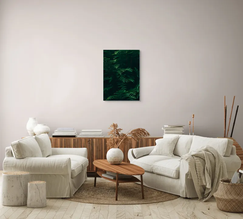 Tablou Canvas, "Pădurea adâncă în lumină verde", Frunze, Verde, Textură, Natură, Vitalitate, Prospețime, Vegetație, 50 x 70 cm – poza 4