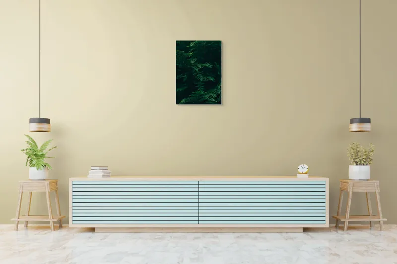 Tablou Canvas, "Pădurea adâncă în lumină verde", Frunze, Verde, Textură, Natură, Vitalitate, Prospețime, Vegetație, 50 x 70 cm – poza 6