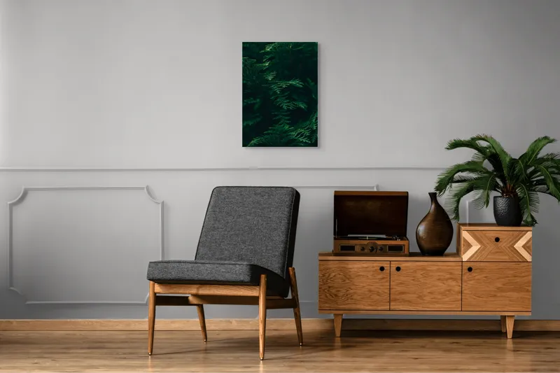 Tablou Canvas, "Pădurea adâncă în lumină verde", Frunze, Verde, Textură, Natură, Vitalitate, Prospețime, Vegetație, 50 x 70 cm – poza 8