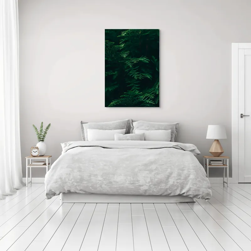 Tablou Canvas, "Pădurea adâncă în lumină verde", Frunze, Verde, Textură, Natură, Vitalitate, Prospețime, Vegetație, 70 x 100 cm – poza 3