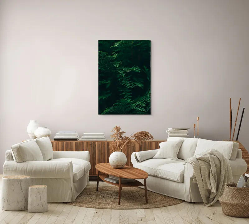 Tablou Canvas, "Pădurea adâncă în lumină verde", Frunze, Verde, Textură, Natură, Vitalitate, Prospețime, Vegetație, 70 x 100 cm – poza 4