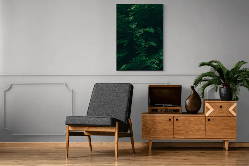 Tablou Canvas, "Pădurea adâncă în lumină verde", Frunze, Verde, Textură, Natură, Vitalitate, Prospețime, Vegetație, 70 x 100 cm – poza 6